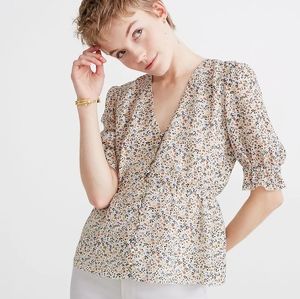 Madewell Fieldwalk Floral Silk V-Neck Peplum Popover Top XXL